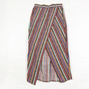 Madewell Overlay Cotton Linen Mid Rise Straight Midi Skirt Rainbow Small NWT